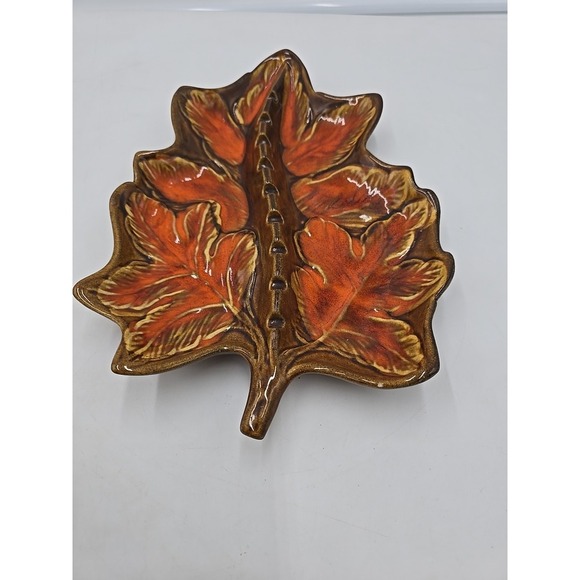 MCM California Pottery 326-328 Ash Dish Maple Leaf Brown Orange - Picture 4 of 8